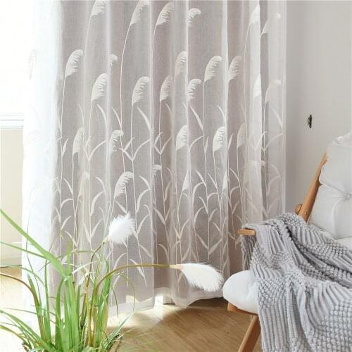 Nordic Modern and Simple Tulle Curtains for Living Room and Bedroom Window Screens Pastoral Embroidery Customized Size