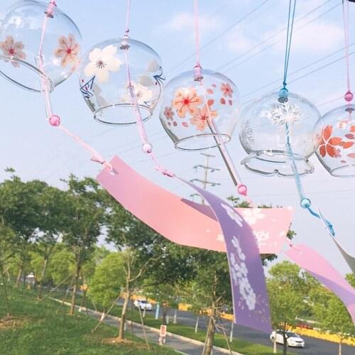 Creative Japan Style Romantic Crafts Cherry Blossom Glass Wind Chimes Bells Home Garden Office Hanging Decorations