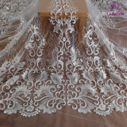 La Belleza 2021 large patterns bridal lace,sequins beaded lace fabric,ivory wedding dress lace fabric 51'' width 1 yard