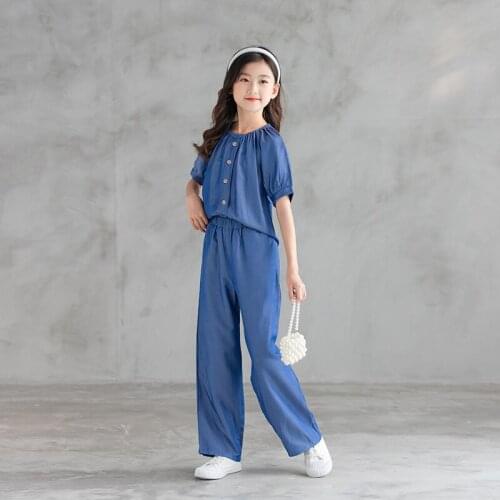 Thin Cotton Jeans 2021 New Denim Girls Summer Set Soft Kids Suit Two Pieces Set Teen Clothes Set Fashion Tops and Pants,#6255