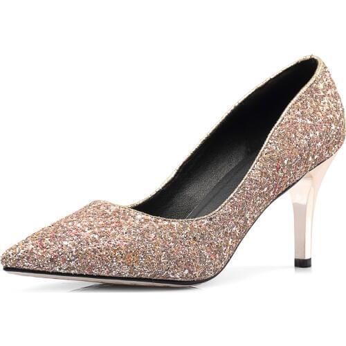 In 2018 the spring and autumn period and the sexy fine with high heels pointed sequins 32-42 size shallow mouth bride