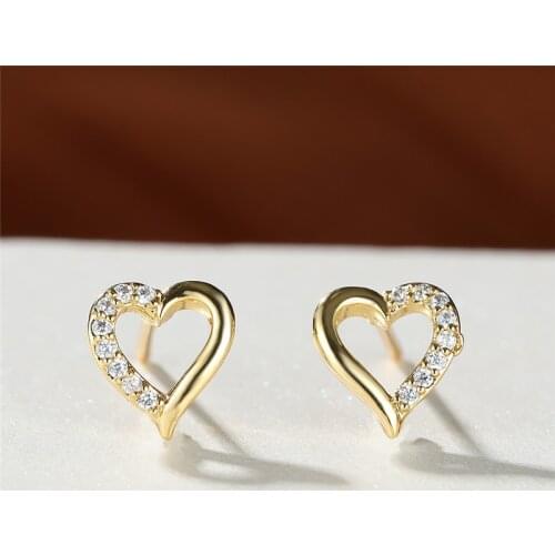 Vintage Gold Silver Color Wedding Earrings Minimalist Hollow Heart Earrings White Zircon Small Stud Earrings For Women Accessory