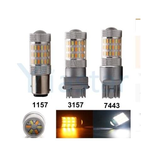 Yiastar 2PCS 1157 3157 7443 4014 60 SMD Amber/White 60LED 12V 600Lm 3.6W Turn Signal Light Switchback Dual Color Car Styling