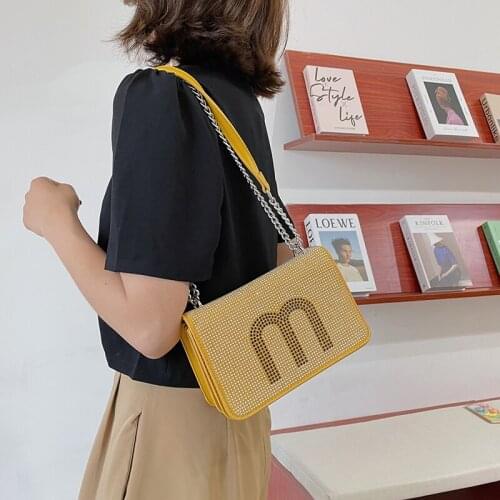 Luxury Designer Handbag Summer Chain Diamond Letter Sequin Square PU Leather Lady Tote Shoulder Messenger Bag Bolso Mujer