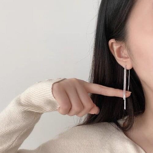 925 Sterling Silver Simple Delicate Long Tassel Ear Chain Earrings For Women Gift pendientes