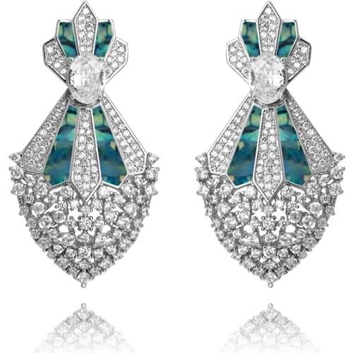 TIRIM Crystal Abalone Shell Zircon Crystal Stud Flower Dangle Earrings for Women Two Ways of Wearing Fashion Accessories