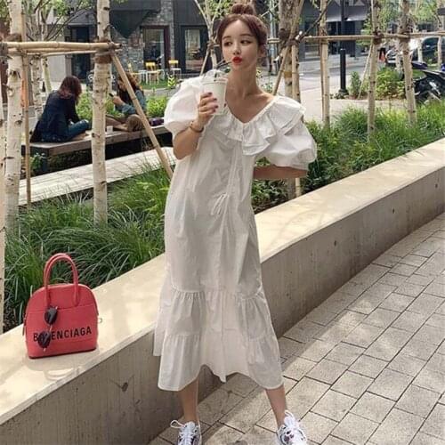 Women Ruffled Long Dress Preppy Style Fashion Summer Robe Dress Female Vestiods 2020 Korean Dress Plus Size M-5XL 6XL 11 Colors