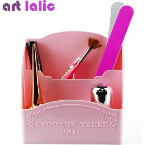 Artlalic 1Pcs Nail Art Three Rooms Storage Box Tools Container Case Organizer Makeup Brushes Pen Cabinet Pink Eiffel Tower