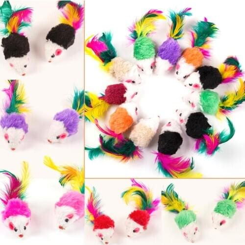10 Pcs Pet Cat Toys False Mouse Pet Cat Toys Mini Playing Toys Cute Lightweight Funny with Colorful Feather Plush Mini Mouse Toy