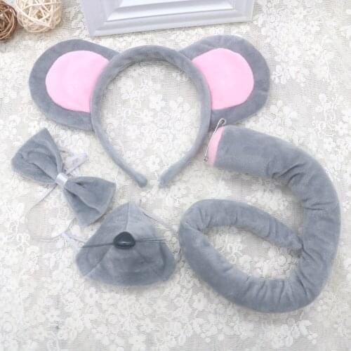 10pack Mouse Costume Set Rat Ears Headband Tail Nose Bow Tie for Birthday Party Decoration Halloween Christmas