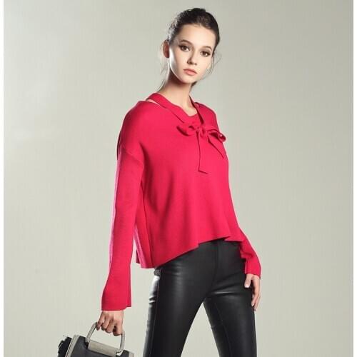 2019 Limited Lycra Autumn New Pattern Korean Suit-dress Horn Sleeve Sweater Round Neck Knitting Rendering Unlined Upper Garment