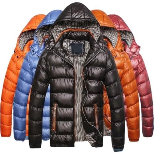 2021 Mens Winter Hooded Jackets Casual Parkas Men Thick Thermal Shiny Coats Slim Fit Brand Warm Coat Detachable Hat Parkas