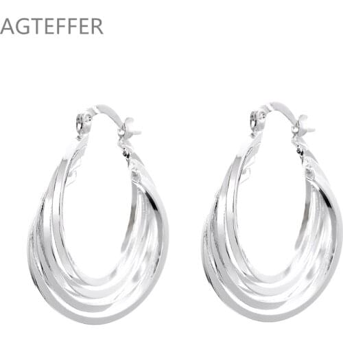 AGTEFFER 925 Sterling Silver Four Coils Circle Hoop Earring For Woman Fashion Party Wedding Engagement Party Jewelry
