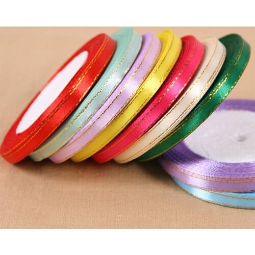 6mm Gold Edge Satin Ribbons 22Meters/Roll Wedding Christmas Halloween Birthday Party Festival Flowers Gift Box Wrapping Ribbons