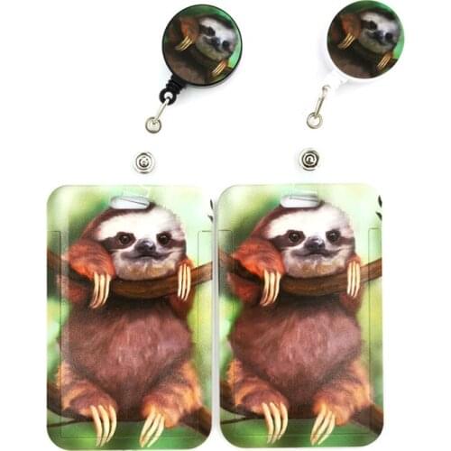 Real Animal Sloth Cute CreditCover Lanyard Bags Retractable Badge Reel Student Nurse Exhibition Enfermera Name Clips Card