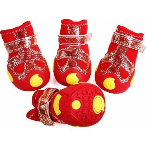 Newest Dog Shoes Waterproof Hot Pet Boots Cool Comfort Rubber Sole Winter Cotton Fleece Resistant Non-slip Dog Boots 4 pcs/lot