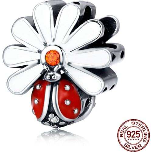 Ladybug charm beads fit Pandora original jewelry bracelet genuine 100% 925 sterling silver for women necklace pendant DIY