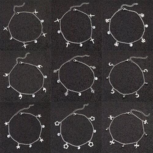 Allergy Free Stainless Steel Anklets for Women Star Love Heart Charm Ankle Bracelet on Leg Crystal Foot Chains Beach Accessories