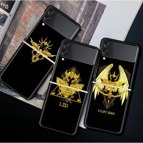 For Samsung Galaxy Z Flip 3 5G Case Luxury Matte Black Hard Phone Cover ZFlip 3 Shockproof Fundas Shell Anime Saint Seiya Logo