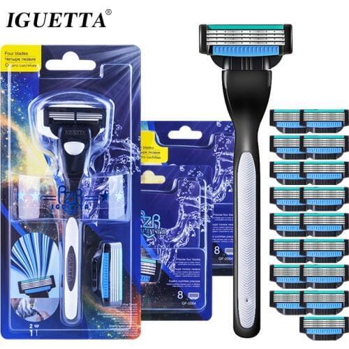 IGUETTA 1Holder & 18 Blades Shaving Razor Blade For Men Set 4 Layers Stainless Steel Manual Shave Razors Navalha De Barbear