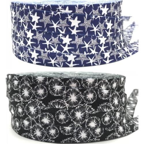 10yards 15mm New Style Starfish Jellyfish Print Fold Over Elastic star FOE Ribbon For Webbing Diy Sewing Handband Accessories