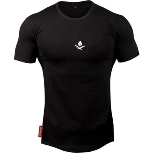 Cotton Short Sleeve T Shirt Slim Running Sports Tops Gym Men Fitness T Shirt Bodybuilding Work Out Summer Casual Brand Clothing