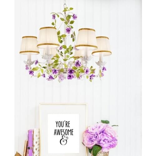 Art Decor Hanging Light Fixture Hang Lamp Purple Flower Modern Pendant Light Bedroom Living Room Rustic Lighting