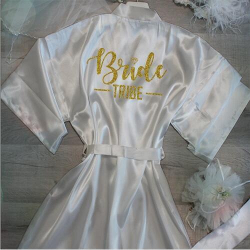 Customized glitter gold satin flower girl robe diamond Sexy Women Nightwear hen weekend Bathrobe Valentines gifts Name Peignoir