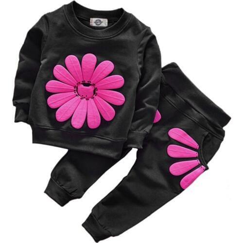 2pcs spring autumn children clothing set baby girls sports suit sunflower casual costume hoodies