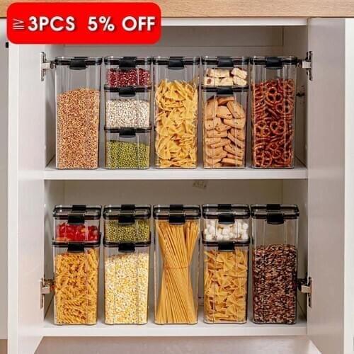 Food Storage Container Plastic Kitchen Refrigerator Noodle Box Multigrain Storage Tank Transparent Sealed Cans 700/1300/1800ML