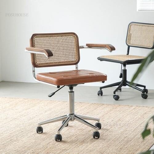 Nordic Rattan Solid Wood Office Chairs Creative Armchair Office Furniture Lift Swivel Chair Modern Office Computer Chair Gamer