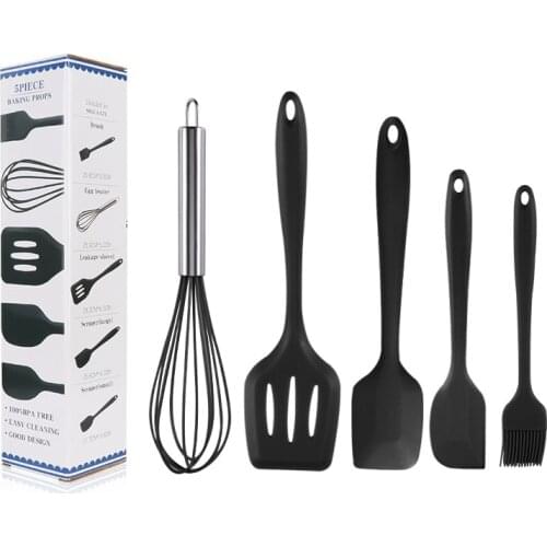 5-Piece Set Silicone Kitchenware non-stick cooking shovel spoon set kitchenware Oil Brush Egg Beater Baking Tool