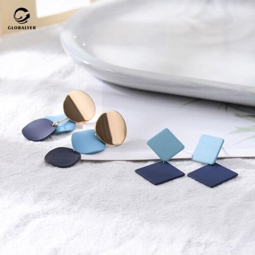 Non allergic needle Super Fairy Haze Blue Earrings Geometric shape Gradient color disc Earrings long ear jewelry 821