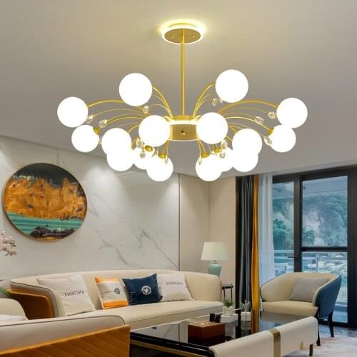 Nordic LED Chandelier for Kitchen Living Dining Room Hall 10 Heads Glass Ball Hanging Pendant Lamp Indoor Lighting Decor Fixture