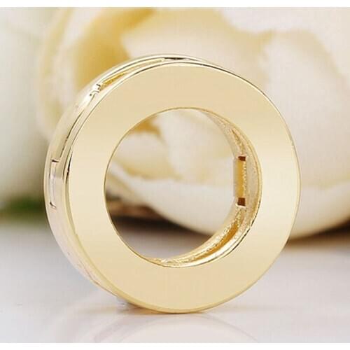 Original Gold Color Shine Smooth Reflexions Logo Clip Stopper Beads Fit 925 Sterling Silver Charm Bracelet Diy Jewelry