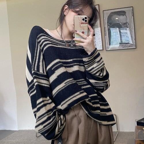 New Aututmn Winter Pullover Christmas Sweater Women Loose Outerwear Plus Size Sweaters Stripe Jumper Knitted Sweater Women 12446