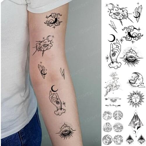 Waterproof Temporary Tattoo Sticker Cloud Thunder Moon Sun Egypt Black Glitter Tatoo Arm Hand Fake Tatto Man Woman Child Tattoos