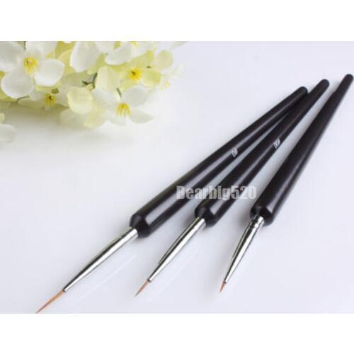 3 Pieces Professional Black Acrylic French Nail Art Brushes Design Painting & Nail Dotting Tool Set