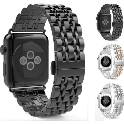 Gold with Silver Stainless Steel Band for Apple Watch 5 4 3 2 1 Metal Chain Apple Watchband Butterfly Buckle 38mm 42mm 40mm 44mm