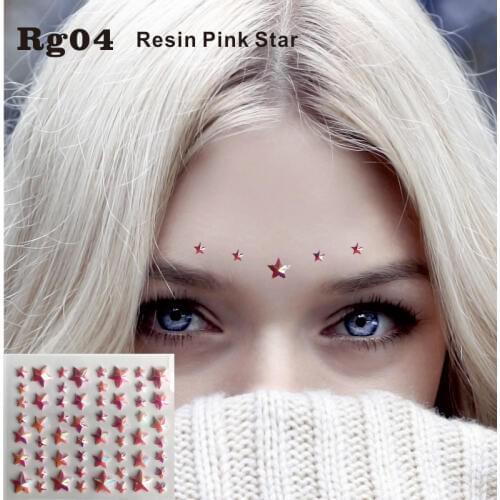 RG04 Pink Star Resin DIY stick on Face Jewels Sticker Eyebrow Makeup Decor Sticker for Dress up, Costume Party