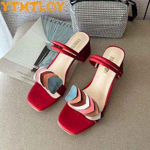 Size 34-43 Large Size Womens Shoes 41 New All-match Sandals Female Summer Mid-heel Buckle With Skirt Roman Slippers 42