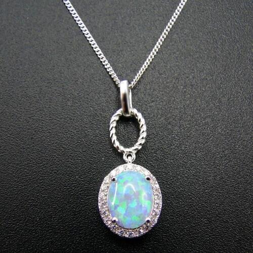 925 Sterling Silver White Fire Opal Beautiful Drop Dangle Pendant Necklace For Women Jewelry Gift