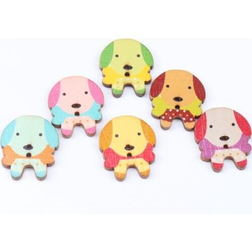 Puppy Shaped Wooden Buttons Home Decoration Crafts Scrapbooking 20Pcs 2 Holes Mixed Colors 25x30mm