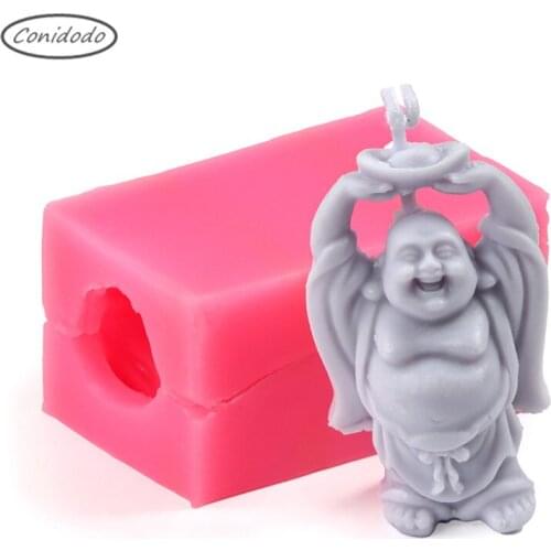 3D Chinese Laughing Buddha Design Silicone Candles Mould Decorating Silicona Molds for Wax Resin Gypsum Crafts Making