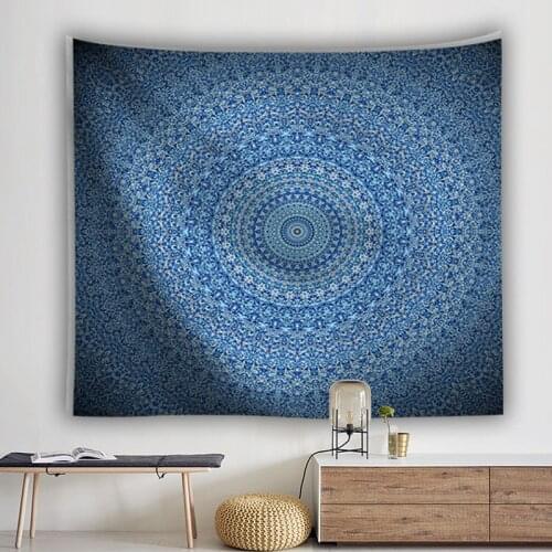 Blue tapestry mandala pared wall decor blanket tenture murale aesthetic room decor