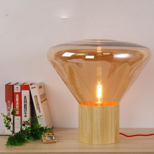 Modern Wood Table Lamps Living Room E27 Home Smoke Gray Glass Desk Lamp Hotel Project Living Room Art Home Table Lighting TA010