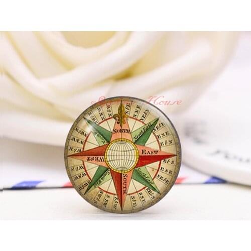 Handmade Round Compass photo glass Cabochons, Jewelry Finding Cameo Pendant Settings, (F2587-1555)