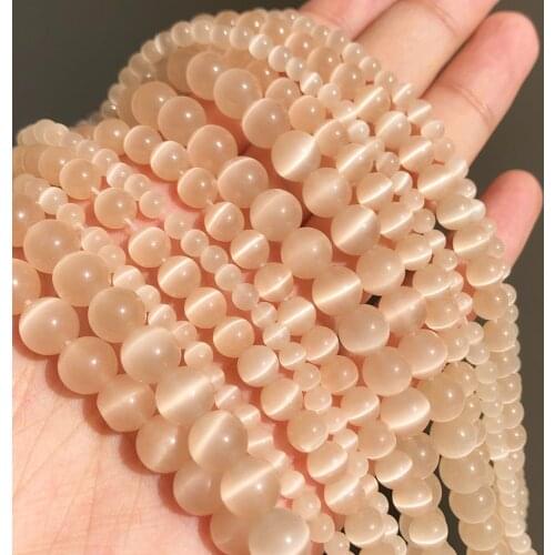 Light champagne Cats Eye Opal Natural Stone Glass 4/6/8/10MM Loose Moonstone Beads For Jewelry Making DIY Bracelet Finding