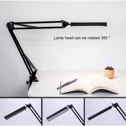 LED Swing Arm Desk Lamp Dimmable Bright Flexible Arm Lamp Clamp for Architect Engineer Reading Office Folding Table Light