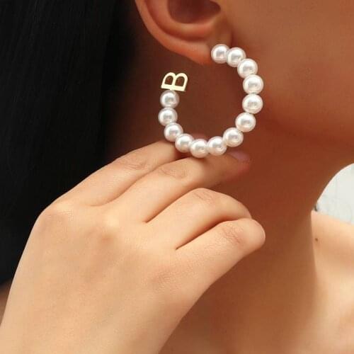 2021 Trend Jewelry Earrings Big Pearl Round with B Letter For Female Hoop Earrings Wedding Party Fashion Jewelry gift